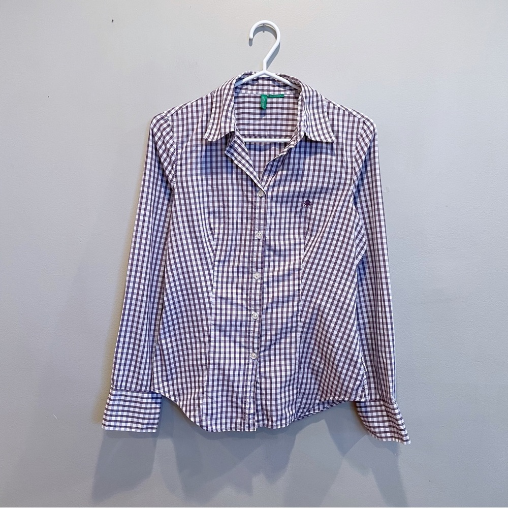 United Colors Of Benetton Purple Checkered Button Down Shirt